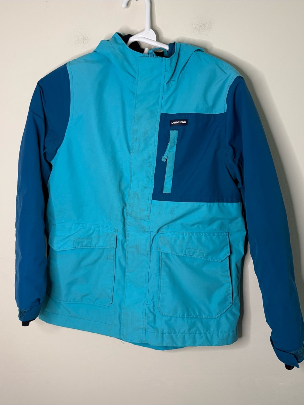 Lands' End Kids Large 10/12 Two-Tone Blue Winter coat ski warm snow jacket